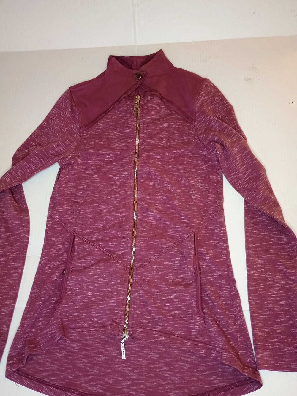 Hard Tail Women's XS Sporty Athletic Cotton Marled Mauve Zip-Front Top